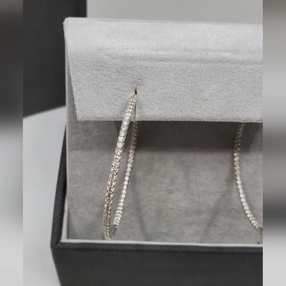 Roberto Coin 18k Large Diamond Inside Out Hoop Earrings - Picture 3 of 15